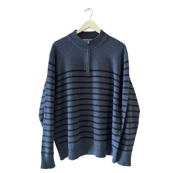 Peter Millar Striped Quarter-Zip Mock Turtleneck Sweater Merino Wool SZ XL #2320 - Picture 1 of 12